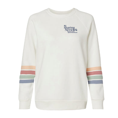 NJ Sharing Network - Striped Sleeves Vintage Crewneck Sweatshirt - Ivory SSW23152