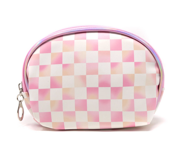 3 Pc Checkerboard Cosmetic Bag Set - Pink