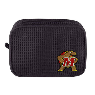 College Patch Waffle Weave Double Compartment Cosmetic Bag