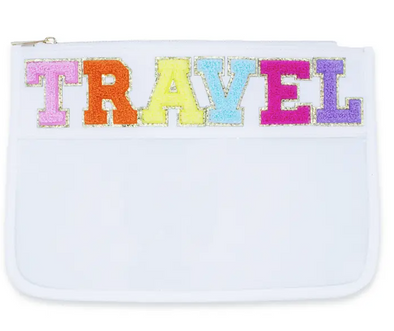 Large Clear Chenille Letter Pouch - TRAVEL