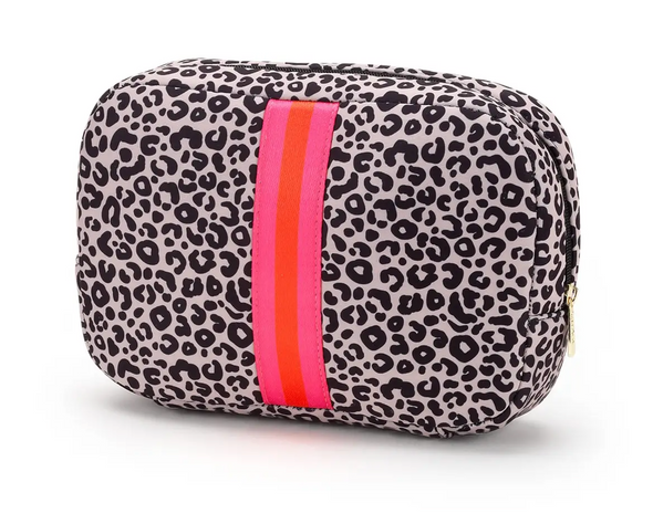 Orange/Hot Pink Stripe Leopard Neoprene Cosmetic Bag
