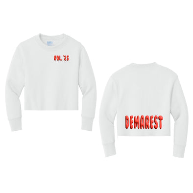 Demarest - Classic Pullover Crewneck Sweatshirt w/ Puff Graphic and Raw Edge Bottom - White