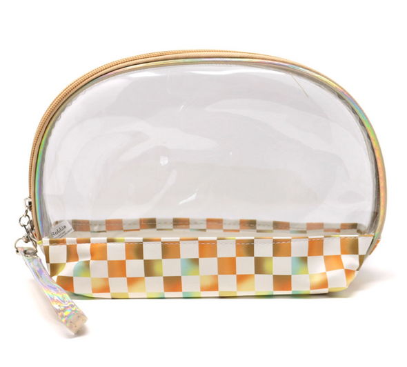 3 Pc Checkerboard Cosmetic Bag Set - Gold