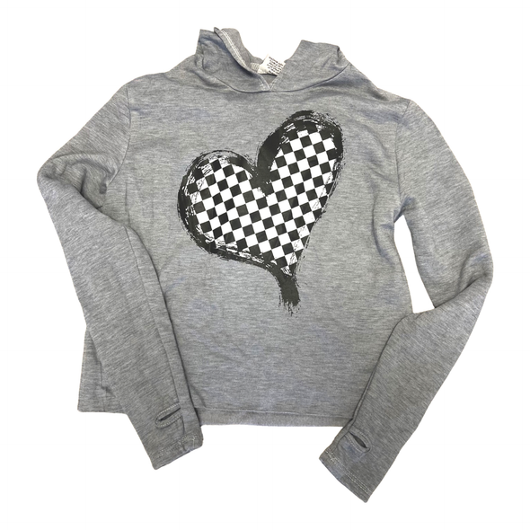 Checkerboard Heart Cropped Hoodie - Firehouse