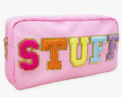 Nylon Chenille Letter STUFF Cosmetic Bag - Pink