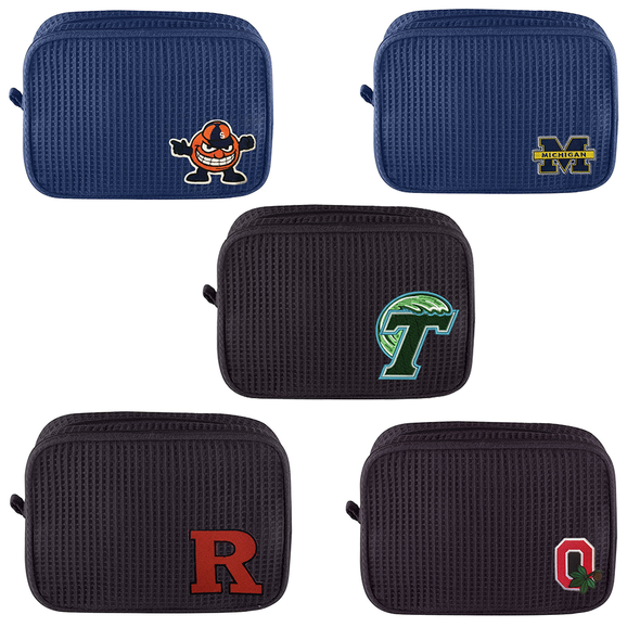 College Patch Waffle Weave Double Compartment Cosmetic Bag