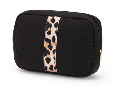Rose Gold Leopard Stripe Black Neoprene Cosmetic Bag