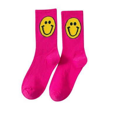 Happy Face Socks - Hot Pink